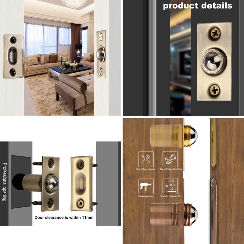 SAISN Ball Catch Door Hardware Closet Door Ball Latch Adjustable Spring Cabinet Latch French Door Catches Pack of 2 (Gold) - Image 4